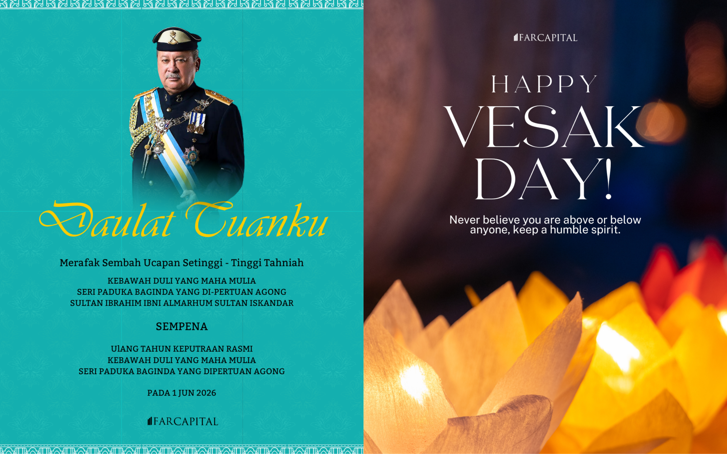 Announcement: Public Holiday for Wesak Day & Agong’s Birthday